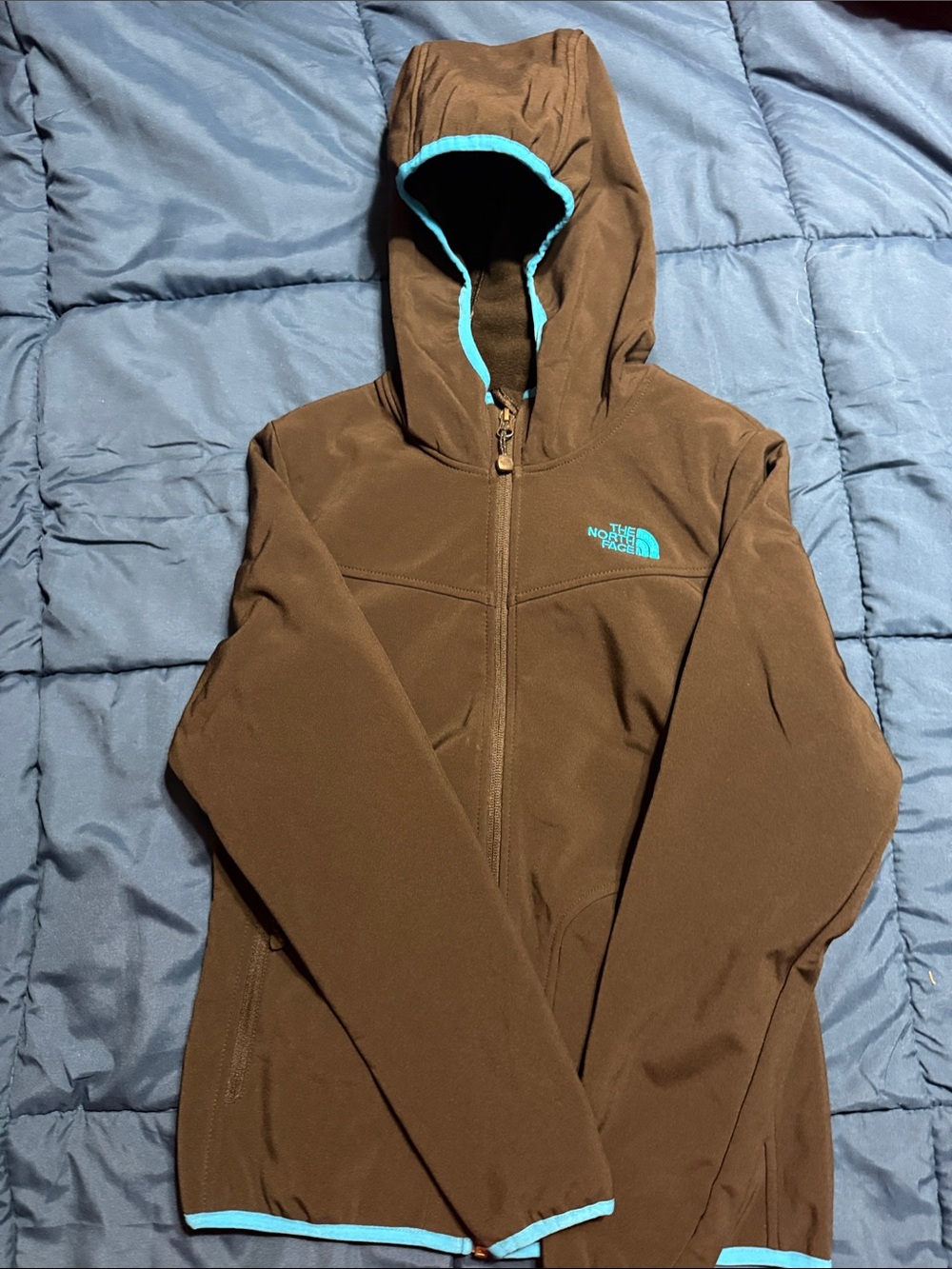 The North Face Black Hoodie Jacket with Aqua Trim